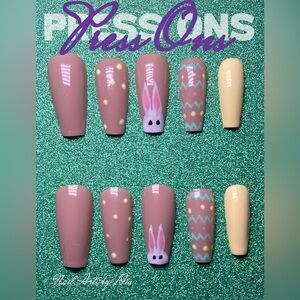Easter Bunny Press-On Nails in Mauve & Pastel Yellow